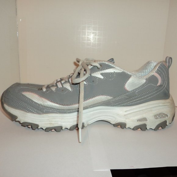 Skechers D' Lite Women's Size 12 Athletic Sneakers Shoes Lace Up Gray White - Picture 3 of 10